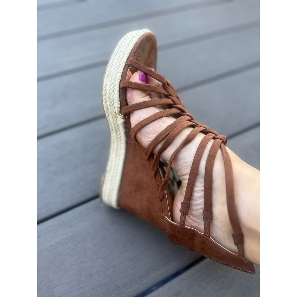 Carlos by Carlos Santana Brown Strappy Espadrille Wedge Sandals Gladiator Heel